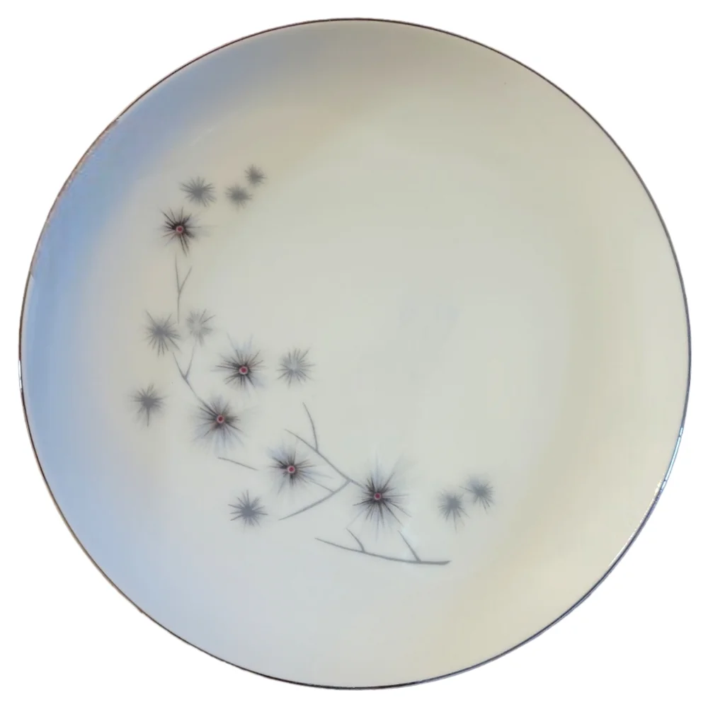 1 Vtg Luncheon Plate Platinum Star Burst CREATIVE Porcelain Gray Pink #1014